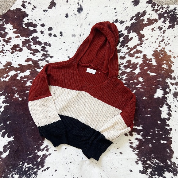 Zaful Knitted Striped Cropped Hoodie Sz Small - Picture 1 of 5